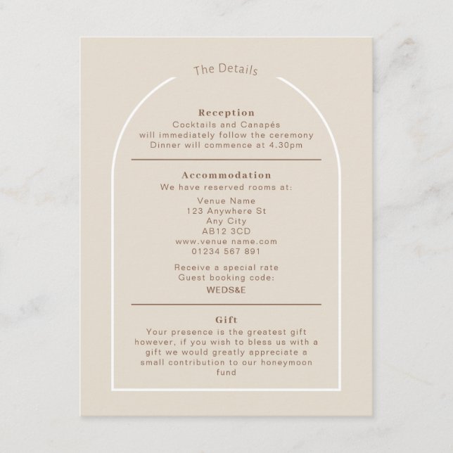 SOPHIA Modern Wüste Boho Arch Details Karte (Vorderseite)