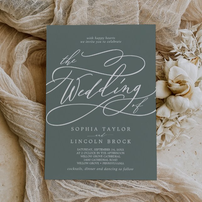 SOPHIA Moderne tropische Grüne Einfache Hochzeit Einladung (SOPHIA Modern Tropical Green Simple Sage Wedding Invitation)