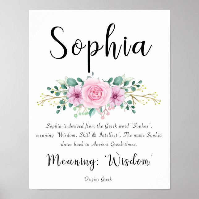 Sophia Name bedeutet Print mit rosa Blume Poster (Vorne)