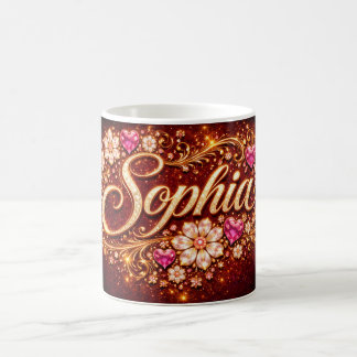Sophia Name Pink Hearts Gold Schriftzug Romantisch Kaffeetasse
