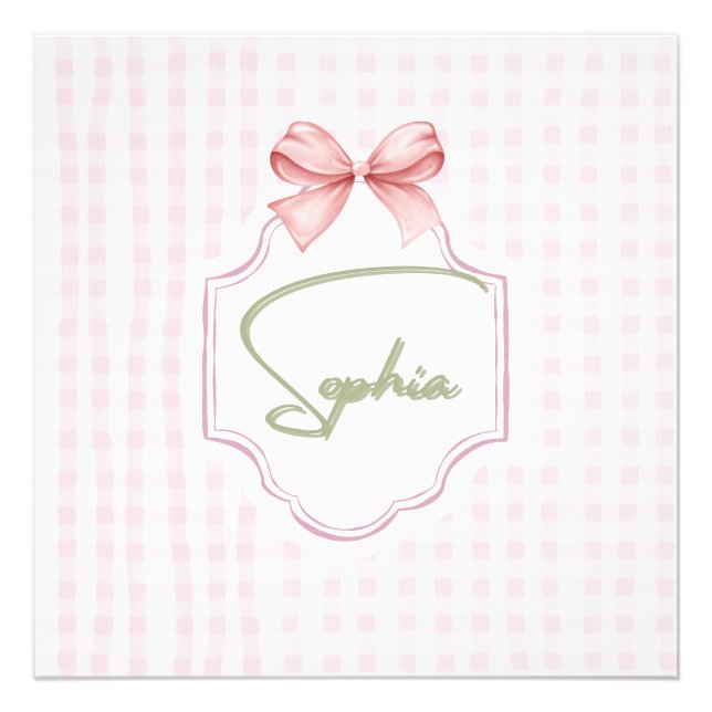 Sophia Personalisiert Pink Bow & Gingham Print Fotodruck (Vorne)
