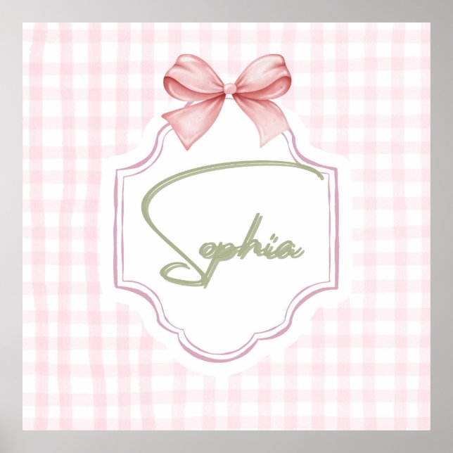 Sophia Personalisiert Pink Bow & Gingham Print Poster (Vorne)