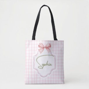 Sophia Personalisiert Pink Bow & Gingham Print Tasche