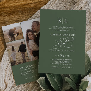 SOPHIA QR 3 Foto Olivengrün auf einer Hochzeit Einladung