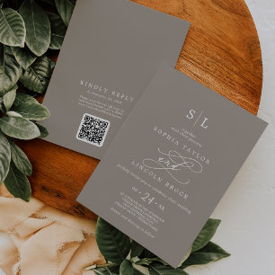 SOPHIA QR Code Boho Chic Taupe alle in einer Hochz Einladung