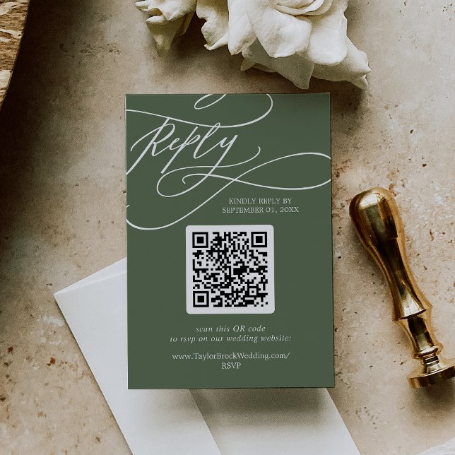 SOPHIA QR Code Rustikale Grünen Hochzeit aus Holz RSVP Karte (SOPHIA QR Code Rustic Woodland Olive Green Wedding RSVP Card)