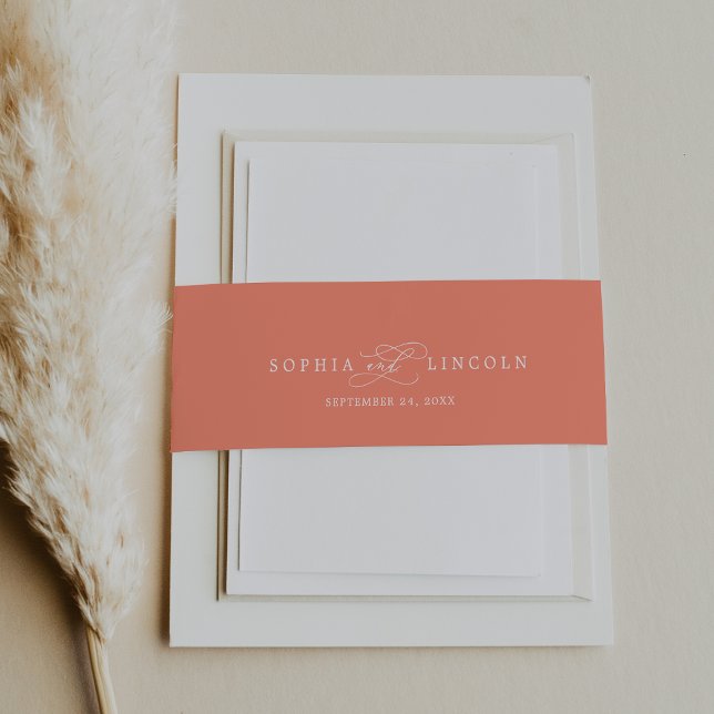 SOPHIA Romantic Bright Coral Summer Wedding Einladungsbanderole (SOPHIA Romantic Bright Coral Summer Wedding Invitation Belly Band)