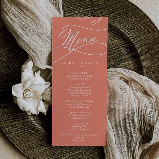 SOPHIA Romantic Bright Coral Summer Wedding Menükarte (SOPHIA Romantic Bright Coral Summer Wedding Menu)