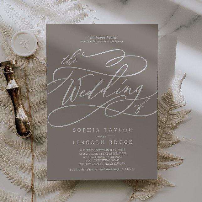 SOPHIA Taupe Klassische neutrale Boho Moderne Hoch Einladung (SOPHIA Taupe Classic Neutral Boho Modern Wedding Invitation)