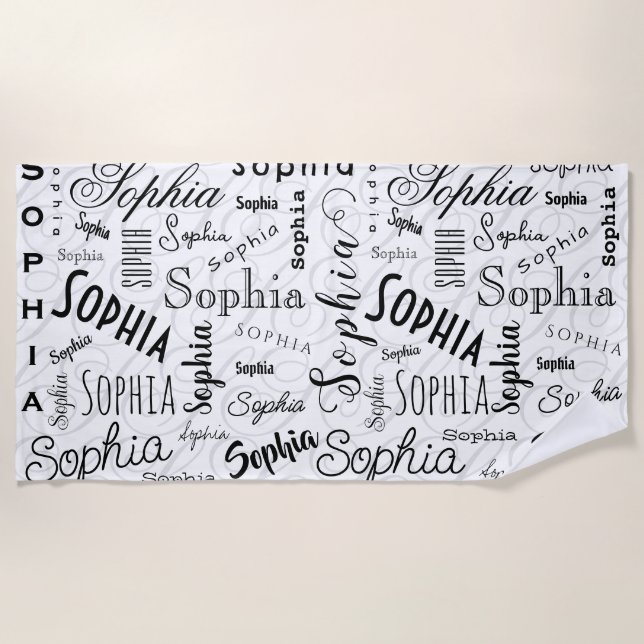 Sophia Typography Black White Strandtuch (Vorderseite)