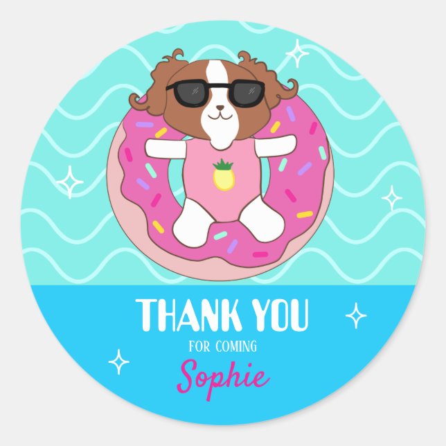 Sophie Dog Pool Party Danke Stickers (Vorderseite)