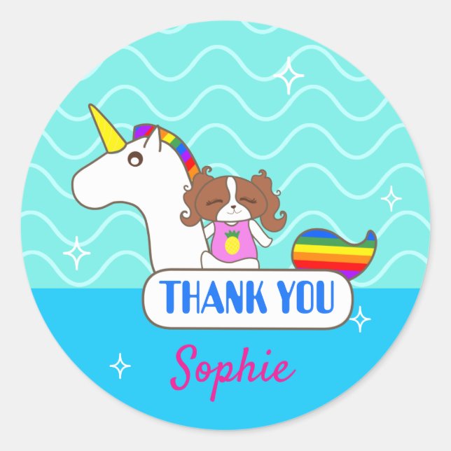 Sophie Dog Pool Party Danke Stickers (Vorderseite)