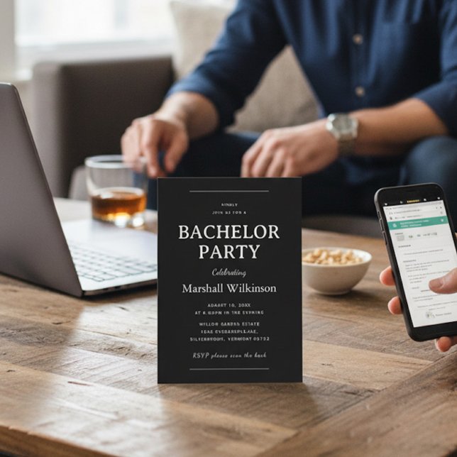 Sophisticated Bachelor Party Invite QR Code RSVP Einladung (Von Creator hochgeladen)
