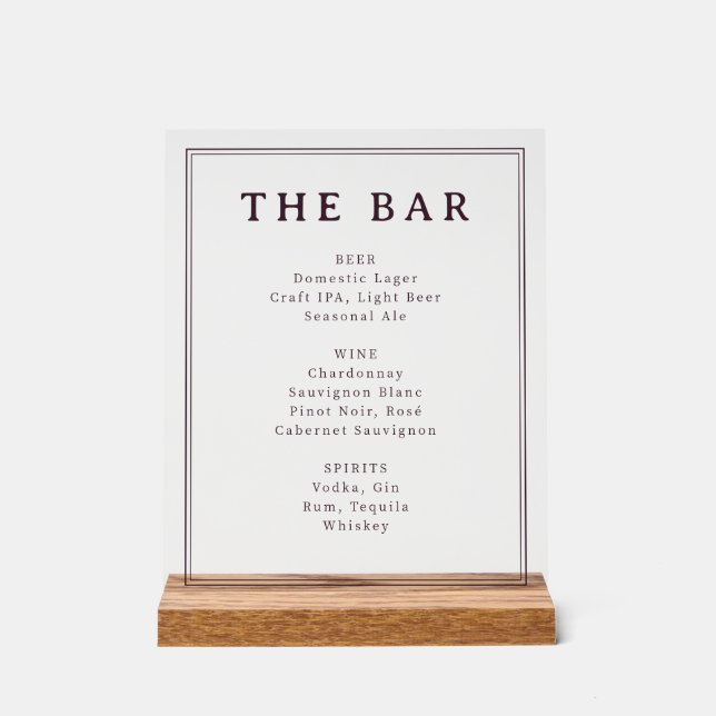 Sophisticated Black and White Menu Sign Acrylschild (Vorderseite)
