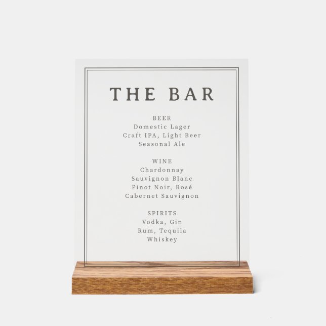 Sophisticated Black and White Menu Sign Acrylschild (Vorderseite)
