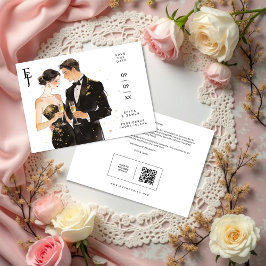 Sophisticated Black & Gold Couple Wedding Save The Date