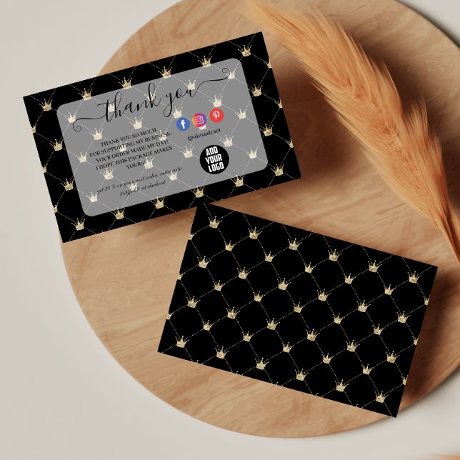 Sophisticated Black Gold Crown Layout Dankeskarte (Von Creator hochgeladen)