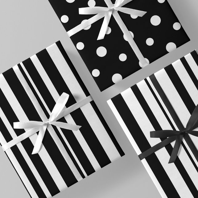 Sophisticated Black & White Stripes & Polka Dots Geschenkpapier Set (Sophisticated Black & White Stripes & Polka Dots Wrapping Paper Sheets)