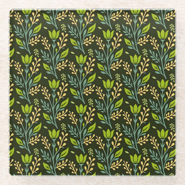Sophisticated blue & beige floral pattern design  glasuntersetzer (Vorderseite)
