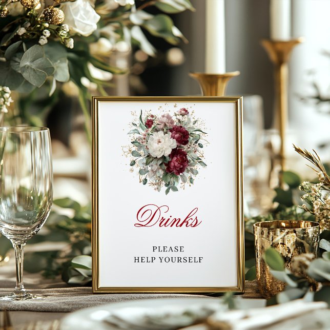Sophisticated Blush Burgundy Drinks 8x10 Schild (Sophisticated Blush Burgundy Drinks 8x10 Sign)