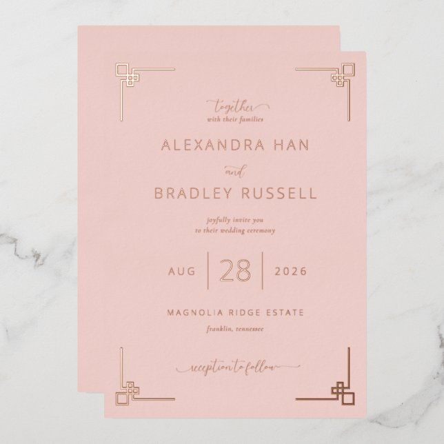 Sophisticated Blush Pink Geometric Folieneinladung (Vorderseite/Rückseite)