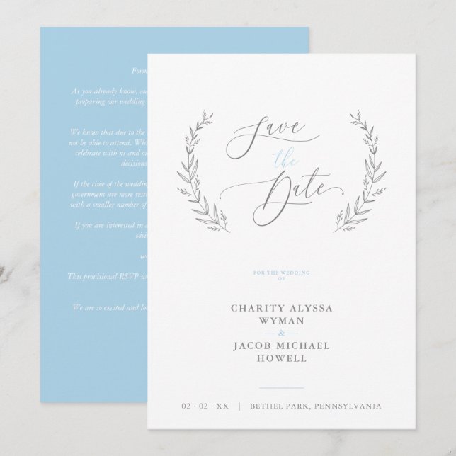 Sophisticated Classic Botanical Blue Grey Wedding (Vorne/Hinten)