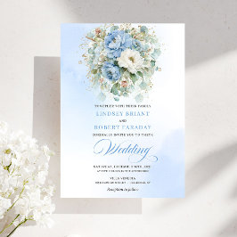 Sophisticated Dusty Blue Floral Digital Wedding Einladung