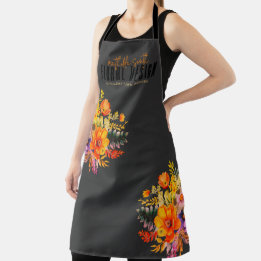 Sophisticated Floral Design Black Orange Flowers  Schürze