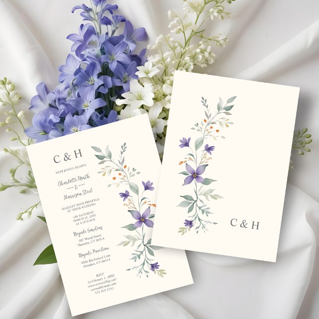 Sophisticated Floral Garland Purple Shades Wedding Einladung (Sophisticated Nice Floral Garland Purple Shades Wedding Invitations Cards. )