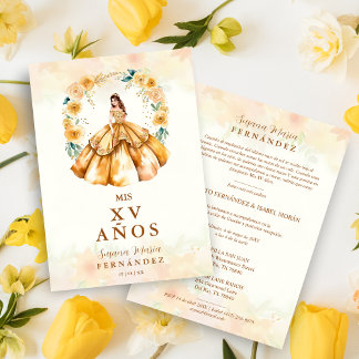 Sophisticated Floral Garland Spanish Photo Mis XV Einladung