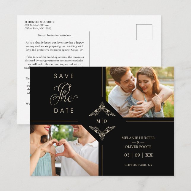 Sophisticated Flourish Wedding Initials Ornamental Ankündigungspostkarte (Vorne/Hinten)
