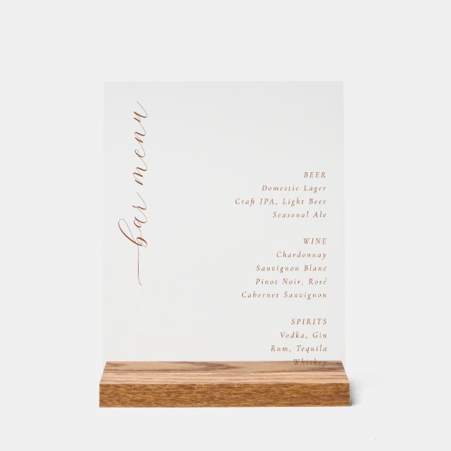 Sophisticated Gold Minimalist Bar Menu Acrylschild (Vorderseite)