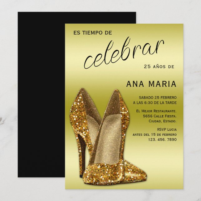 Sophisticated Gold Spanish Feminine Birthday  Einladung (Vorne/Hinten)