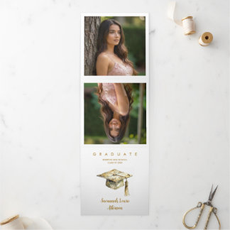 Sophisticated Graduation Cap Pastel Tones Glitter Dreifach Gefaltete Ankündigung