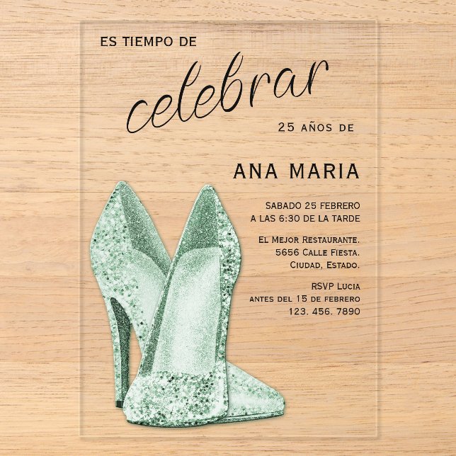 Sophisticated Green Spanish Feminine Birthday  Acryleinladungen (Vorderseite)