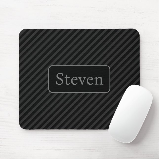 Sophisticated Grey & Black Pinstriped Personalized Mousepad (Mit Mouse)