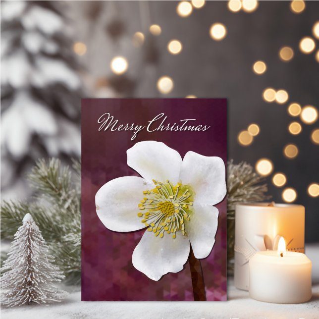 Sophisticated High-Poly Winter Rose Art Christmas Karte (High-Poly Winter Rose Art Card - Elegant Burgundy Christmas Greeting.)