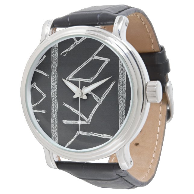 Sophisticated Luxury African Caribbean Mudcloth Armbanduhr (Schrägansicht)