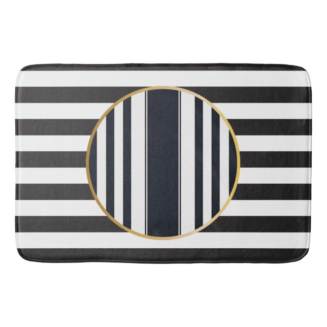 Sophisticated modern black and white Bath Mat Badematte (Vorderseite)