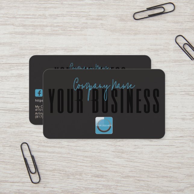 Sophisticated Modern Black Blue Logo Generic  Visitenkarte (Vorderseite/Rückseite Beispiel)