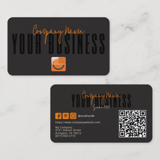 Sophisticated Modern Black Orange Logo Generic  Visitenkarte (Vorne/Hinten)