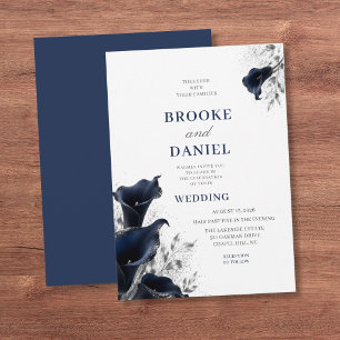Sophisticated Navy Calla-Lilie Glitter-Hochzeit Einladung
