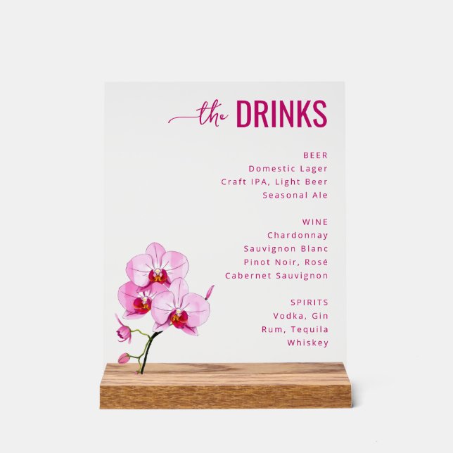 Sophisticated Pink Floral Beverage Menu (Recto)