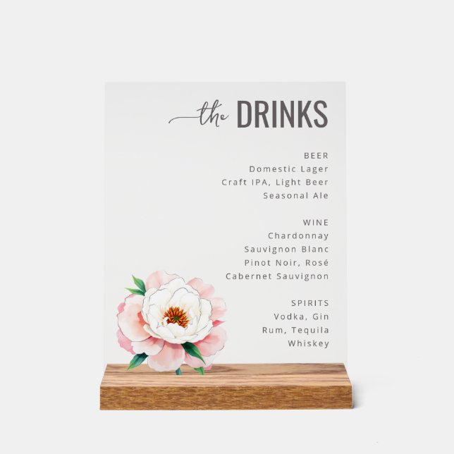 Sophisticated Pink Floral Beverage Menu (Recto)