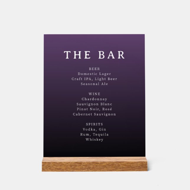 Sophisticated Purple Gradient Bar Menu (Recto)