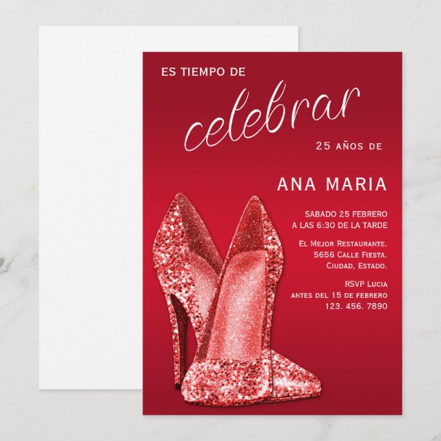 Sophisticated Red Spanish Feminine Birthday  Einladung (Vorne/Hinten)