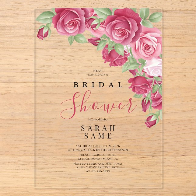 Sophisticated Rose Bridal Shower Acryleinladungen (Vorderseite)