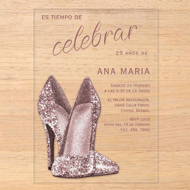 Sophisticated Rose Gold Spanish Feminine Birthday  Acryleinladungen (Vorderseite)