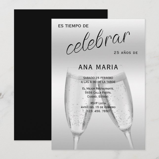 Sophisticated Silver Spanish Feminine Birthday  Einladung (Vorne/Hinten)
