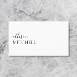Sophisticated Trendy Girly Script Minimal White Visitenkarte<br><div class="desc">In the landscape of professional networking, a business card is more than just a conduit for sharing contact information; it’s a tangible extension of your brand. Our dual-font minimalist business cards epitomize this blend of identity and elegance, tailored to resonate with small business owners, hair stylists, makeup artists, consultants, and...</div>